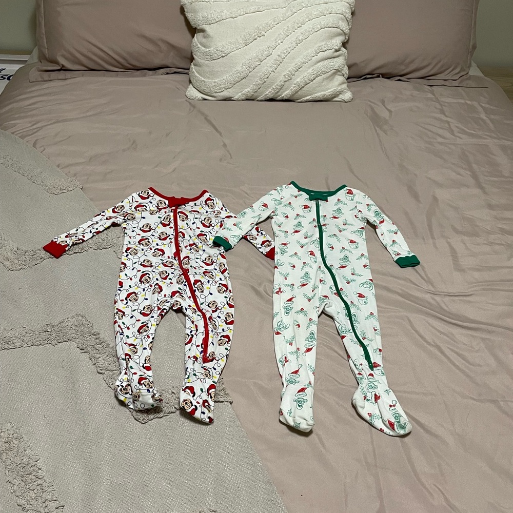 Pair Of Disney Baby Christmas Themed Footed Sleepers